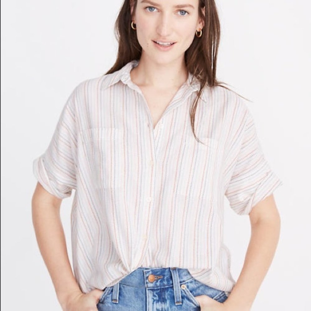 Madewell rainbow striped short sleeve button down